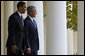 President George W. Bush and President-elect Barack Obama pause for photographs Monday, Nov. 10, 2008, on the Colonnade as the President welcomed his successor and Mrs. Michelle Obama to the White House. White House photo by Eric Draper