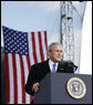 President George W. Bush addresses his remarks in honor of Veteran's Day Tuesday, Nov. 11, 2008, at the rededication ceremony of the Intrepid Sea, Air and Space Museum in New York. White House photo by Eric Draper