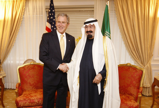 President George W. Bush meets with Saudi Arabia King Abdullah bin Abdul Aziz Al Saud, Thursday, Nov. 13, 2008, at the The New York Palace Hotel, following President Bush's address at the United Nations in New York. White House photo by Eric Draper