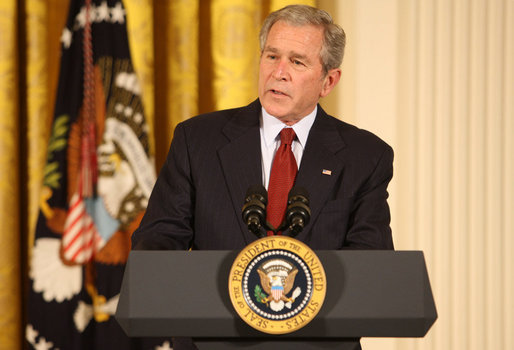 President George W. Bush welcomes the award recipients to the presentation of the 2008 National Medal of Arts and 2008 National Humanities Medal, honoring those for their outstanding contributions to the arts, and the preservation and education of the humanities in America. White House photo by Chris Greenberg