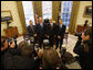 President George W. Bush poses for a photo with Nobel Prize winners Monday, Nov. 24, 2008, in the Oval Office. Joining President Bush from left are, Dr. Paul Krugman, Economics Prize Laureate; Dr. Martin Chalfie, Chemistry Prize Laureate; and Dr. Roger Tsien, Chemistry Prize Laureate. White House photo by Eric Draper