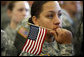 A soldier listens to President George W. Bush as he addresses an estimated audience of 7,500 military personnel, family members of soldiers and wounded warriors Tuesday, Nov. 25, 2008, at Fort Campbell, Ky. White House photo by Eric Draper