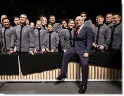 President George W. Bush poses for photos with cadets Tuesday, Dec. 9, 2008, at the United States Military Academy in West Point, N.Y.  White House photo by Eric Draper