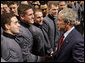 President George W. Bush greets West Point cadets folllowing his address Tuesday, Dec. 9, 2008, at the United States Military Academy in West Point, N.Y. White House photo by Eric Draper