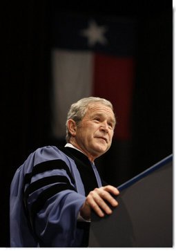 President George W. Bush addresses the graduates Friday, Dec. 12, 2008, during commencement exercises at Texas A&M University in College Station, Texas. White House photo by Eric Draper