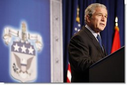 President George W. Bush addresses his remarks on national security, homeland security and the Freedom Agenda Wednesday, Dec. 17, 2008, at the U.S. Army War College in Carlisle, Pa. White House photo by Chris Greenberg