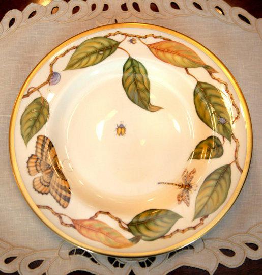 Pieces of the Magnolia Residence China, which was unveiled Wednesday, Jan. 7, 2009, by Mrs. Laura Bush at the White House, show variations of the detailed theme from nature. Plates show an elegant magnolia for which the pattern is named. There are 75 place settings of the service which were purchased by the White House Historical Association through the George W. Bush Redecoration Fund. There are 75 place settings of the new china. The service includes the service plate, the dinner plate, a salad plate and desert plate, a soup cup, tea cup and tea saucer. White House photo by Shealah Craighead