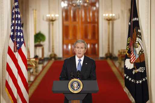 President George W. Bush delivers his farewell address to the nation Thursday evening, Jan. 15, 2009, from the East Room of the White House, thanking the American people for their support and trust. White House photo by Chris Greenberg