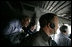 President George W. Bush rides in the cockpit of Air Force One on the final approach before landing in Baghdad Tuesday, June 13, 2006. White House photo by Eric Draper 