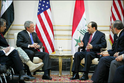 President George W. Bush and Prime Minister Nouri al-Maliki meet in Baghdad, Iraq, Tuesday, June 12, 2006. White House photo by Eric Draper 