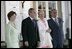 President George W. Bush and Mrs Bush join Her Majesty Queen Margrethe II and His Royal Highness The Prince Henrik of Denmark after arriving at the Fredensborg Palace, Tuesday, July 5 2005.