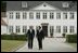 President George W. Bush is greeted by Danish Prime Minister Anders Fogh Rasmussen at his summer residence in Marienborg in Kongens Lyngby, Denmark, Wednesday, July 6, 2005.