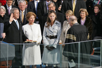 Supreme Court Chief Justice William Rehnquist swears in President George W. Bush during inaugural ceremonies for the President's second term of office Jan. 20, 2005. White House photo by Susan Sterner