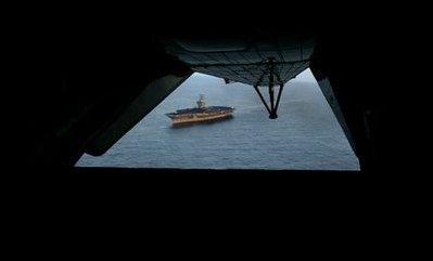 The USS Abraham Lincoln as seen from the air off the coast of San Diego, California after the President addressed the nation May 1, 2003.