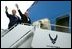 President George W. Bush and Prime Minister John Howard of Australia board Air Force One at Moffet Federal Airfield in Santa Clara, Calif., Friday, May 2, 2003. The Prime Minister is accompanying the President to his ranch in Crawford, Texas for the weekend. 