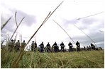 Marking the anniversary of those who fought against terrorists on Flight 93 during the Sept. 11 attacks, Governor Ridge travels to his home state for memorial services in Shanksville, Pa., Sept. 11, 2002.