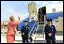 Waving goodbye at Andrews Air Force Base, Mrs. Bush and Mrs. Kwasniewska head to Philadelphia to visit the Thaddeus Kosciuszko house July 18. Trained as a military engineer, Mr. Kosciuszko came to America from Poland in 1776 to help fight in the American Revolutionary War. White House photo by Susan Sterner.