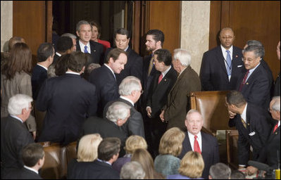 Sergeant at Arms Bill Livingood announces President George W. Bush Tuesday, Jan. 31, 2006, to the House Chamber for 2006 State of the Union address.