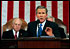 In his speech, President George W. Bush addresses domestic and international issues such as UN reports regarding Iraq at the U.S. Capitol Jan. 28, 2003. “The United Nations concluded in 1999 that Saddam Hussein had biological weapons sufficient to produce over 25,000 liters of anthrax -- enough doses to kill several million people,” said the President. “He hasn't accounted for that material. He's given no evidence that he has destroyed it.” 