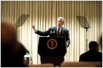 President Bush practices his address in the family theater of the White House Jan. 24, 2003.