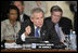 President George W. Bush emphasizes a point as he speaks Saturday, November 5, 2005, during the 2005 Summit of the Americas in Mar del Plata, Argentina.