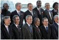 President George W. Bush is joined by fellow leaders of the Americas as they pose for their 2005 class photo Friday, Nov. 4, 2005, during the opening ceremonies in Mar del Plata, Argentina, of the 2005 Summit of the Americas.