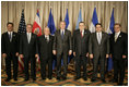 President George W. Bush stands with CAFTA-DR leaders while attending the Summit of the Americas in Mar del Plata, Argentina, Friday, Nov. 4, 2005. From left, they are: President Leonel Fernandez Reyna of Dominican Republic; President Oscar Berger Perdomo of Guatemala; President Enrique Bolanos Geyer of Nicaragua; President Abel de Jesus Pacheco de la Espriella of Costa Rica; President Elias Antonio Saca Gonzalez of El Salvador and Vice President Alberto Diaz Lobo of Honduras.