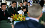 Young Brazilian leaders listen to President George W. Bush during a roundtable discussion, Sunday, Nov. 6, 2005 in Brasilia, Brazil. 