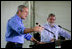 President George W. Bush speaks during a joint press statement with Brazilian President Luiz Inacio Lula da Sliva at the Granja do Torto in Brasilia, Brazil, Sunday, Nov. 6, 2005. 