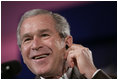 President George W. Bush reacts during a joint press availability with the President Martin Torrijos of Panama at Casa Amarilla in Panama City, Panama, Monday, Nov. 7, 2005. 