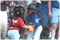 The little leaguers were so eager that even getting tagged out was fun during the third Tee Ball game on the South Lawn on Sunday, July 15, 2001.