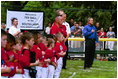 President George W. Bush and Mrs. Bush hosts Tee Ball on the South Lawn with The Fort Belvoir Little League Braves of Fort Belvoir, Virginia and the Naval Base Little League Yankees of Norfolk, Virginia, June 23, 2003.