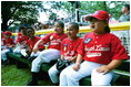 President George W. Bush and Mrs. Bush hosts Tee Ball on the South Lawn with The Fort Belvoir Little League Braves of Fort Belvoir, Virginia and the Naval Base Little League Yankees of Norfolk, Virginia, June 23, 2003.