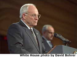 Vice President Dick Cheney answers questions from members of the Council on Foreign Relations after speaking to the council about the world economy in Washington, D.C., Feb. 15.White House photo by David Bohrer