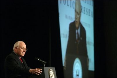 Vice President Dick Cheney delivers remarks on Iraq and the war on terror to the Manhattan Institute in New York, Thursday January 19, 2006. 