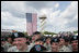 At a rally for the troops attended by Vice President Dick Cheney at Fort Stewart, Ga., a soldier from the Army’s 3rd Infantry Division holds up a message to mom for photographers, Friday, July 21, 2006.