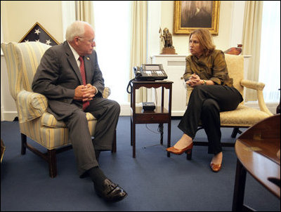 Vice President Dick Cheney meets with Minister of Foreign Affairs Tzipi Livni of Israel at the White House, Thursday, September 14, 2006. 