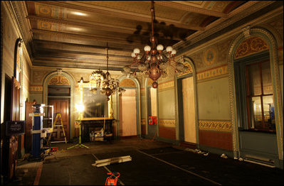 The Vice President's Ceremonial Office shown after a fire erupted Wednesday, Dec. 19, 2007, in the Eisenhower Executive Office Building.