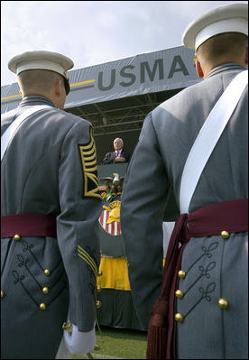 Vice President Dick Cheney stands for the playing of the national anthem Saturday, May 26, 2007, during graduation ceremonies at the U.S. Military Academy in West Point, N.Y.