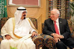 Vice President Dick Cheney meets with newly crowned King Abdullah during a retreat at King Abdullah's Farm in Riyadh, Saudi Arabia Friday, August 5, 2005, following the death of his half-brother King Fahd who passed away August 1, 2005.