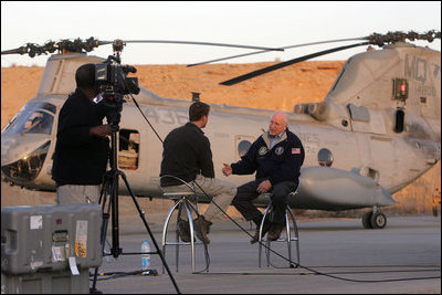 Terry Moran of ABC News interviews Vice President Dick Cheney at Al-Asad Airbase in Iraq, Sunday Dec. 18, 2005.