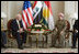 Vice President Dick Cheney meets with Kurdish Regional Government President Massoud Barzani Tuesday, March 18, 2008 in the northern Iraqi city of Irbil. During the press availability following the meeting, the KRG president voiced his appreciation of the sacrifices given by Americans to liberate the Iraqi people and said, "We will be with you in one trench, and without any hesitation or reservation, to fight terrorism and also to succeed in our efforts in the democratic process and also in building a free and prosperous Iraq."