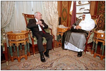 Vice President Dick Cheney talks with King Hamad Bin Isa Al-Khalifa of Bahrain at the Qudaybiyah Palace in Manama, Bahrain, March 17.