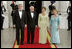 President George W. Bush, Laura Bush, Vice President Dick Cheney and Lynne Cheney stand with Australian Prime Minister John Howard and his wife Mrs. Janette Howard in the Blue Room for a photograph during the official dinner Tuesday, May 16, 2006.