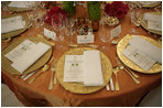 The table setting for President Bush is seen prior to the start of the official dinner, Monday, July 18, 2005 at the White House, in honor of the visit by India's Prime Minister Dr. Manmohan Singh. White House photo by Eric Draper