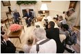 President Bush shakes hands with India's Prime Minister Dr. Manmohan Singh, Monday, July 18, 2005, during a media availability in the Oval office. 