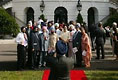 President George W. Bush reviews an honor guard with India's Prime Minister Dr. Manmohan Singh, Monday, July 18, 2005, on the South Lawn of the White House, during Singh's official arrival ceremony. 