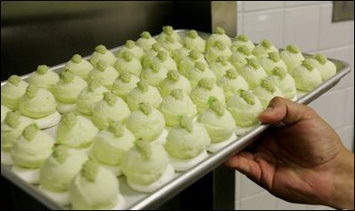 Specially designed food is seen, Wednesday, Nov. 2, 2005, in the White House kitchen, in preparation for the official dinner for the Prince of Wales and Duchess of Cornwall.