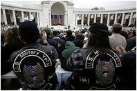 "The willingness of America's veterans to sacrifice for our country has earned them our lasting gratitude., we celebrate and honor the patriots who have fought to protect the democratic ideals that are the foundation of our country. said President Bush in his remarks at the Arlington National Cemetery on Veterans Day, Nov. 11, 2003. 